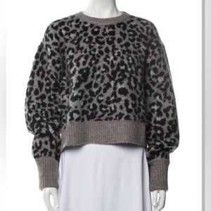 Marissa Webb Animal Print Crew Neck Oversize Crop  Sweater Size Small